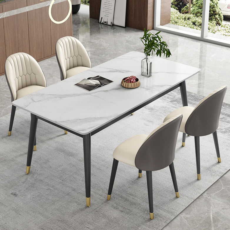 Modern Sintered Stone Dining Room Set with Rectangle Top and Black Base Dining Furniture for Kitchen White 5 Piece Set Clearhalo 'Dining Room Sets' 'Dining Tables & Seating' 'dining_room_set' 'furn' 'furn_dining_room_set' 'Furniture' 'furniture_dining_room_set' 'Kitchen & Dining Furniture' 'kitchen&dining_furn' 'kitchen' 3376052