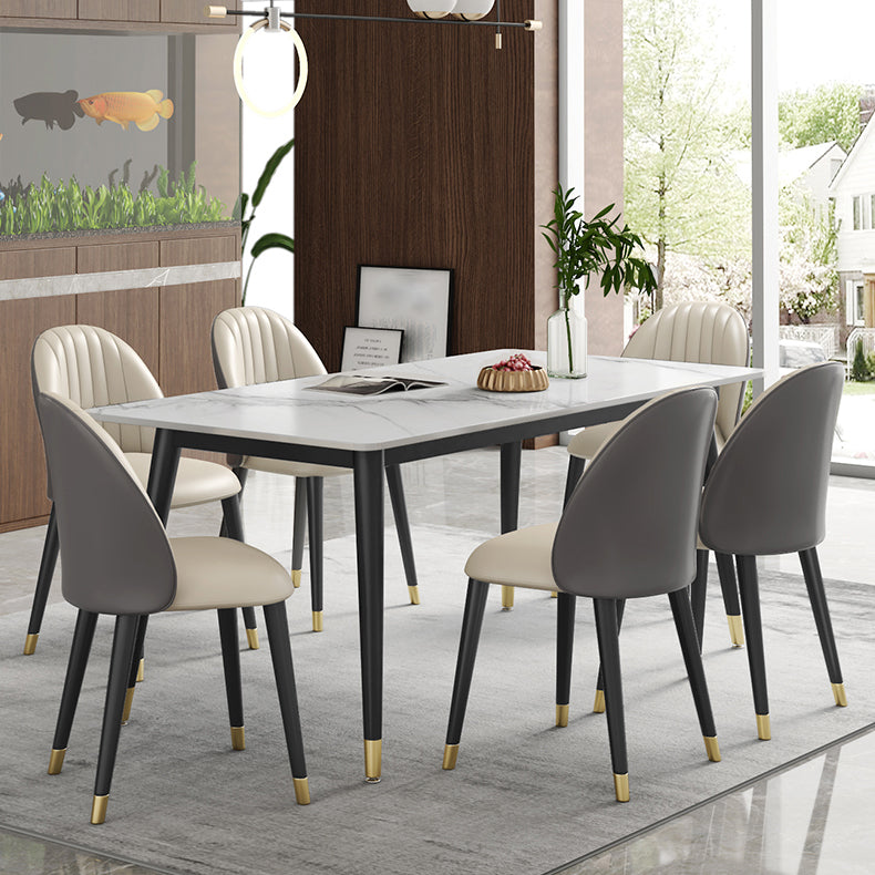 Modern Sintered Stone Dining Room Set with Rectangle Top and Black Base Dining Furniture for Kitchen White 7 Piece Set Clearhalo 'Dining Room Sets' 'Dining Tables & Seating' 'dining_room_set' 'furn' 'furn_dining_room_set' 'Furniture' 'furniture_dining_room_set' 'Kitchen & Dining Furniture' 'kitchen&dining_furn' 'kitchen' 3376053