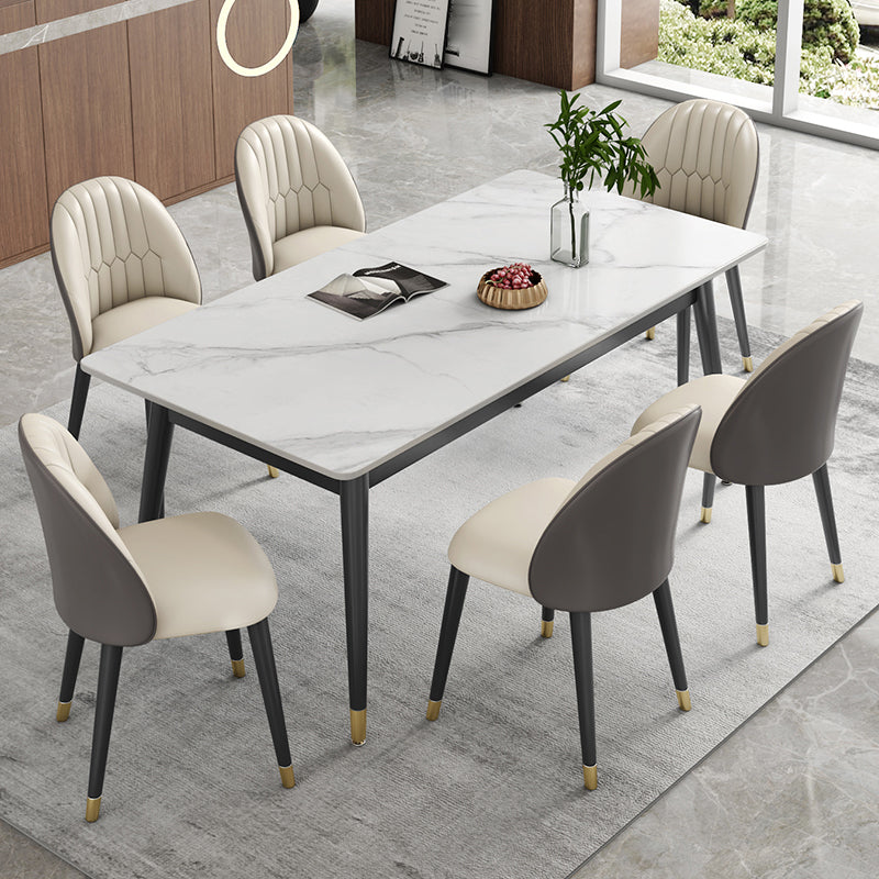 Modern Sintered Stone Dining Room Set with Rectangle Top and Black Base Dining Furniture for Kitchen Clearhalo 'Dining Room Sets' 'Dining Tables & Seating' 'dining_room_set' 'furn' 'furn_dining_room_set' 'Furniture' 'furniture_dining_room_set' 'Kitchen & Dining Furniture' 'kitchen&dining_furn' 'kitchen' 3376060