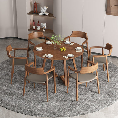 Round Contemporary Fixed Solid Wood Dining Room Table with Solid Wood Legs Kitchen Dining Set 7 Piece Set Clearhalo 'Dining Room Sets' 'Dining Tables & Seating' 'dining_room_set' 'furn' 'furn_dining_room_set' 'Furniture' 'furniture_dining_room_set' 'Kitchen & Dining Furniture' 'kitchen&dining_furn' 'kitchen' 3376064