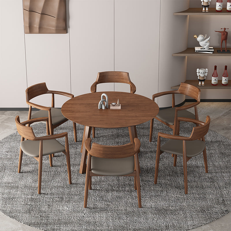 Round Contemporary Fixed Solid Wood Dining Room Table with Solid Wood Legs Kitchen Dining Set Clearhalo 'Dining Room Sets' 'Dining Tables & Seating' 'dining_room_set' 'furn' 'furn_dining_room_set' 'Furniture' 'furniture_dining_room_set' 'Kitchen & Dining Furniture' 'kitchen&dining_furn' 'kitchen' 3376066