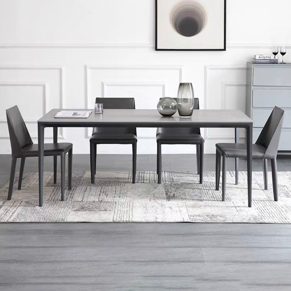 Standard Sintered Stone Top Dining Set with 4 Black Metallic Legs for Dining Furniture Clearhalo 'Dining Room Sets' 'Dining Tables & Seating' 'dining_room_set' 'furn' 'furn_dining_room_set' 'Furniture' 'furniture_dining_room_set' 'Kitchen & Dining Furniture' 'kitchen&dining_furn' 'kitchen' 3376079