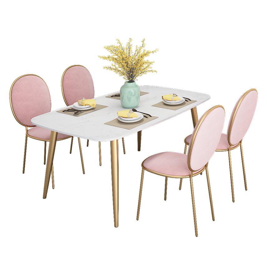 Scandinavian Kitchen Dining Room Set with Sintered Stone Top and 4 Legs Base Dining Furniture Pink 5 Piece Set Clearhalo 'Dining Room Sets' 'Dining Tables & Seating' 'dining_room_set' 'furn' 'furn_dining_room_set' 'Furniture' 'furniture_dining_room_set' 'Kitchen & Dining Furniture' 'kitchen&dining_furn' 'kitchen' 3376092