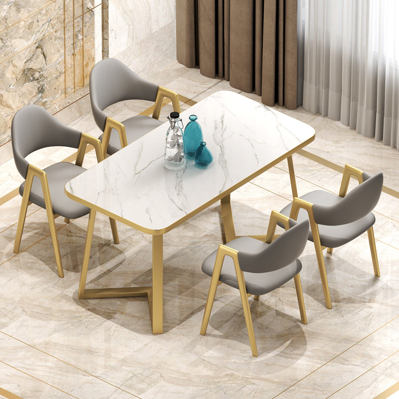 Standard Sintered Stone Top Dining Set with 2 Gold Metallic Legs for Dining Furniture Grey 5 Piece Set Clearhalo 'Dining Room Sets' 'Dining Tables & Seating' 'dining_room_set' 'furn' 'furn_dining_room_set' 'Furniture' 'furniture_dining_room_set' 'Kitchen & Dining Furniture' 'kitchen&dining_furn' 'kitchen' 3376100