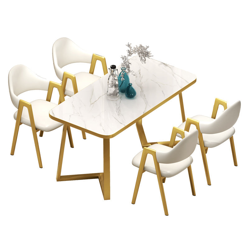 Standard Sintered Stone Top Dining Set with 2 Gold Metallic Legs for Dining Furniture Clearhalo 'Dining Room Sets' 'Dining Tables & Seating' 'dining_room_set' 'furn' 'furn_dining_room_set' 'Furniture' 'furniture_dining_room_set' 'Kitchen & Dining Furniture' 'kitchen&dining_furn' 'kitchen' 3376103
