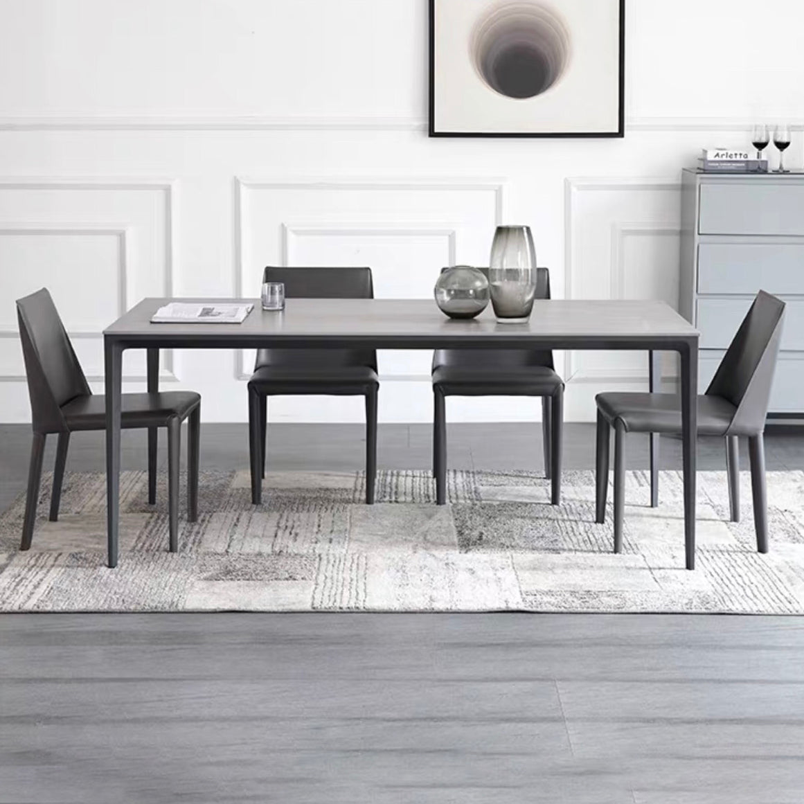 Standard Sintered Stone Top Dining Set with Black Metallic Legs Base for Dining Furniture Clearhalo 'Dining Room Sets' 'Dining Tables & Seating' 'dining_room_set' 'furn' 'furn_dining_room_set' 'Furniture' 'furniture_dining_room_set' 'Kitchen & Dining Furniture' 'kitchen&dining_furn' 'kitchen' 3376117