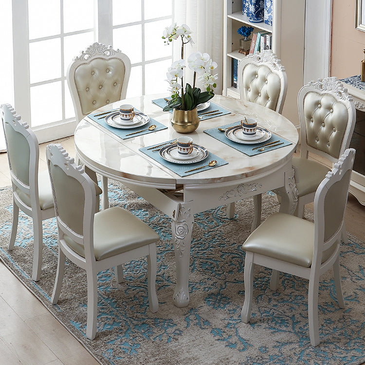 Victorian Dining Room Set Standard Height with Rectangle Top 4 Legs Base Dining Furniture Off-White 7 Piece Set Clearhalo 'Dining Room Sets' 'Dining Tables & Seating' 'dining_room_set' 'furn' 'furn_dining_room_set' 'Furniture' 'furniture_dining_room_set' 'Kitchen & Dining Furniture' 'kitchen&dining_furn' 'kitchen' 3376140