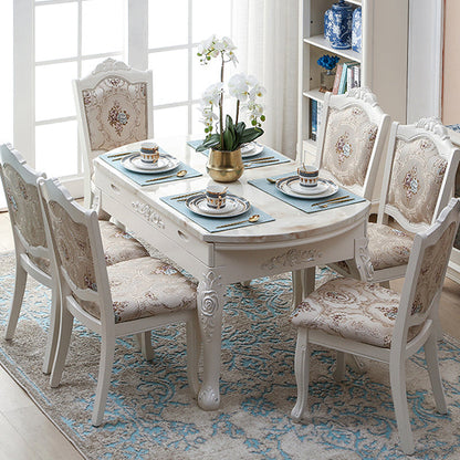 Victorian Dining Room Set Standard Height with Rectangle Top 4 Legs Base Dining Furniture Pink 7 Piece Set Clearhalo 'Dining Room Sets' 'Dining Tables & Seating' 'dining_room_set' 'furn' 'furn_dining_room_set' 'Furniture' 'furniture_dining_room_set' 'Kitchen & Dining Furniture' 'kitchen&dining_furn' 'kitchen' 3376152