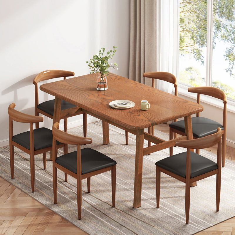 Modern Rectangle Shape Standard Dining Set MDF Kitchen Dining Set in Khaki 55.1"L x 31.5"W x 29.5"H Walnut 7 Piece Set Clearhalo 'Dining Room Sets' 'Dining Tables & Seating' 'dining_room_set' 'furn' 'furn_dining_room_set' 'Furniture' 'furniture_dining_room_set' 'Kitchen & Dining Furniture' 'kitchen&dining_furn' 'kitchen' 3376275