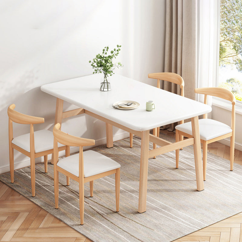 Modern Rectangle Shape Standard Dining Set MDF Kitchen Dining Set in Khaki White 5 Piece Set Clearhalo 'Dining Room Sets' 'Dining Tables & Seating' 'dining_room_set' 'furn' 'furn_dining_room_set' 'Furniture' 'furniture_dining_room_set' 'Kitchen & Dining Furniture' 'kitchen&dining_furn' 'kitchen' 3376287