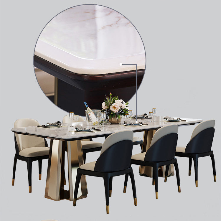 Minimalist Style Marble Dining Set with Traditional Height Table and Double Pedestal Base Clearhalo 'Dining Room Sets' 'Dining Tables & Seating' 'dining_room_set' 'furn' 'furn_dining_room_set' 'Furniture' 'furniture_dining_room_set' 'Kitchen & Dining Furniture' 'kitchen&dining_furn' 'kitchen' 3384814