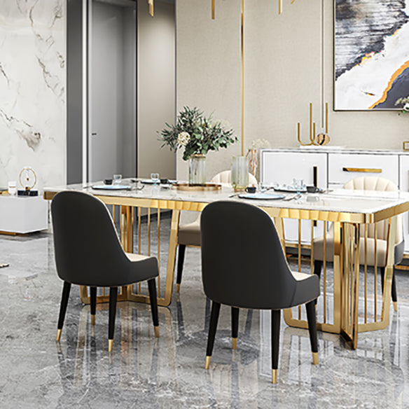 Minimalist Style Sintered Stone Dining Table with Fixed Table and Double Pedestal Base White 5 Piece Set Clearhalo 'Dining Room Sets' 'Dining Tables & Seating' 'dining_room_set' 'furn' 'furn_dining_room_set' 'Furniture' 'furniture_dining_room_set' 'Kitchen & Dining Furniture' 'kitchen&dining_furn' 'kitchen' 3384837