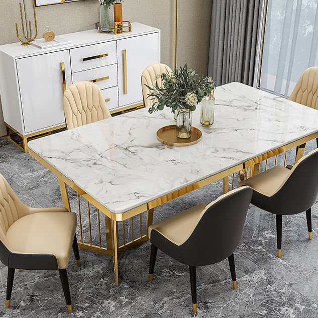 Minimalist Style Sintered Stone Dining Table with Fixed Table and Double Pedestal Base Clearhalo 'Dining Room Sets' 'Dining Tables & Seating' 'dining_room_set' 'furn' 'furn_dining_room_set' 'Furniture' 'furniture_dining_room_set' 'Kitchen & Dining Furniture' 'kitchen&dining_furn' 'kitchen' 3384839