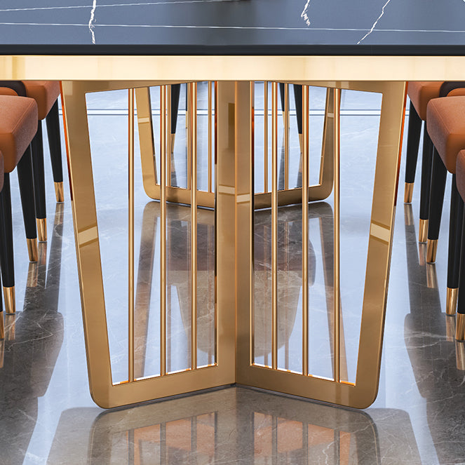 Minimalist Style Sintered Stone Dining Table with Fixed Table and Double Pedestal Base Clearhalo 'Dining Room Sets' 'Dining Tables & Seating' 'dining_room_set' 'furn' 'furn_dining_room_set' 'Furniture' 'furniture_dining_room_set' 'Kitchen & Dining Furniture' 'kitchen&dining_furn' 'kitchen' 3384844