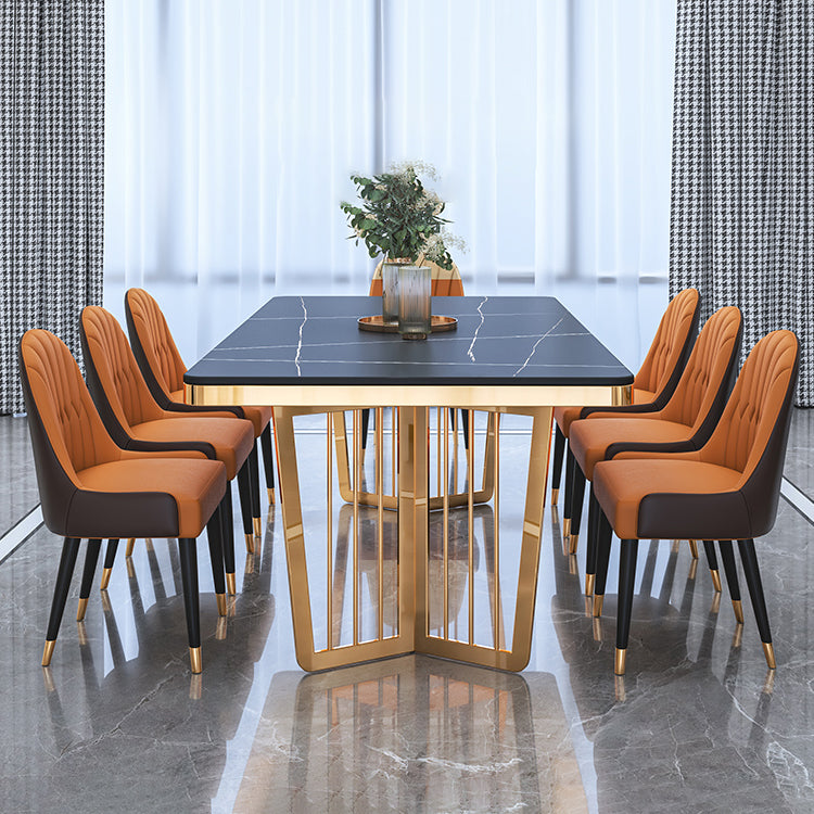Minimalist Style Sintered Stone Dining Table with Fixed Table and Double Pedestal Base Clearhalo 'Dining Room Sets' 'Dining Tables & Seating' 'dining_room_set' 'furn' 'furn_dining_room_set' 'Furniture' 'furniture_dining_room_set' 'Kitchen & Dining Furniture' 'kitchen&dining_furn' 'kitchen' 3384850