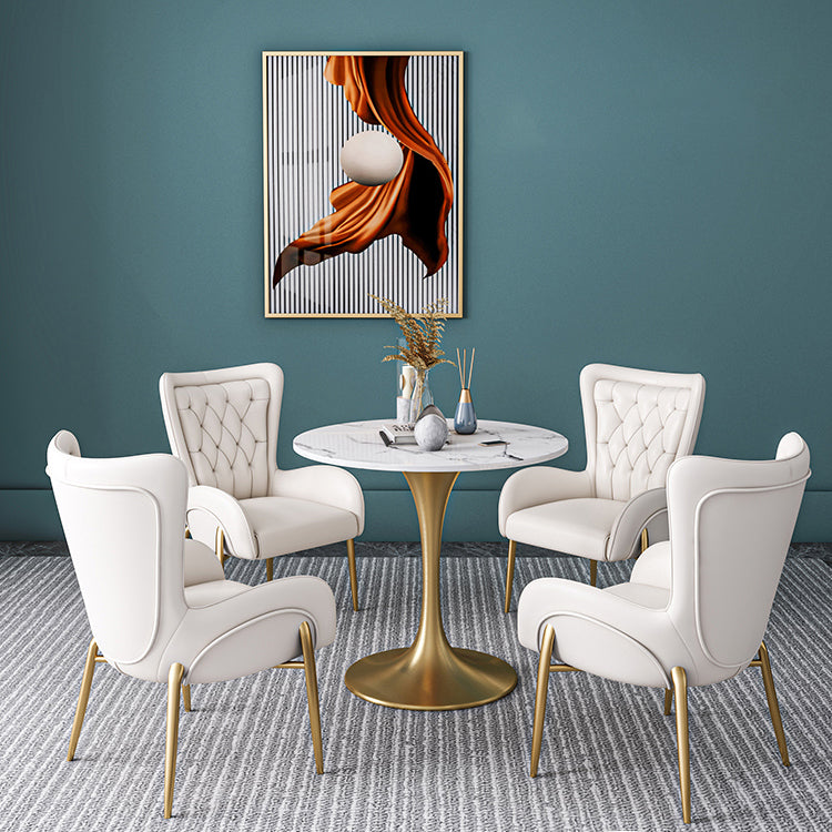 Sintered Stone Scandinavian Dining¬†Room¬†Table¬†Set with Round Table and Metal Base Dinette Set White 5 Piece Set Clearhalo 'Dining Room Sets' 'Dining Tables & Seating' 'dining_room_set' 'furn' 'furn_dining_room_set' 'Furniture' 'furniture_dining_room_set' 'Kitchen & Dining Furniture' 'Kitchen Furniture' 'kitchen&dining_furn' 'kitchen' '„Éõ„Éº„É†' 3384853