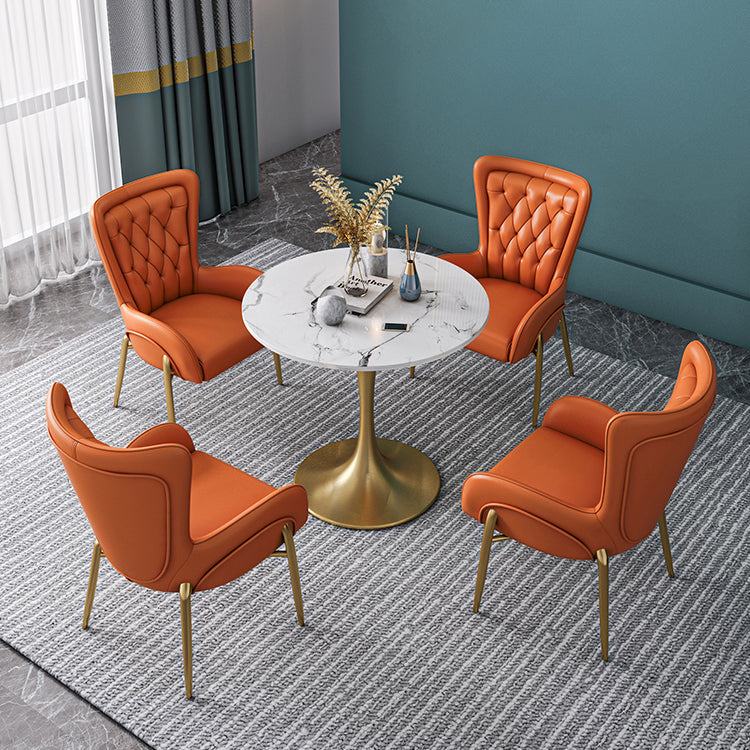 Sintered Stone Scandinavian Dining¬†Room¬†Table¬†Set with Round Table and Metal Base Dinette Set Orange 5 Piece Set Clearhalo 'Dining Room Sets' 'Dining Tables & Seating' 'dining_room_set' 'furn' 'furn_dining_room_set' 'Furniture' 'furniture_dining_room_set' 'Kitchen & Dining Furniture' 'Kitchen Furniture' 'kitchen&dining_furn' 'kitchen' '„Éõ„Éº„É†' 3384854