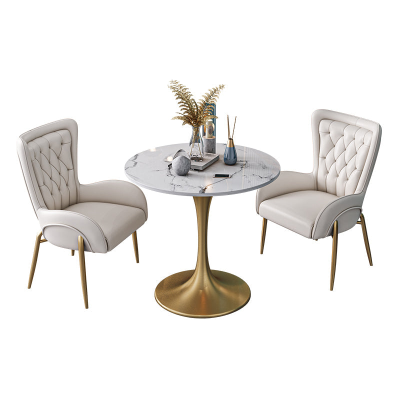 Sintered Stone Scandinavian Dining¬†Room¬†Table¬†Set with Round Table and Metal Base Dinette Set White 3 Piece Set Clearhalo 'Dining Room Sets' 'Dining Tables & Seating' 'dining_room_set' 'furn' 'furn_dining_room_set' 'Furniture' 'furniture_dining_room_set' 'Kitchen & Dining Furniture' 'Kitchen Furniture' 'kitchen&dining_furn' 'kitchen' '„Éõ„Éº„É†' 3384855