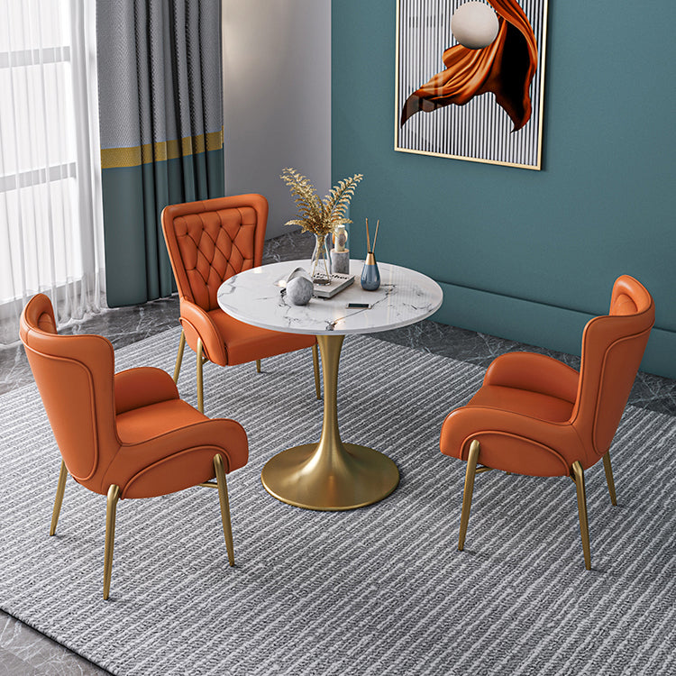 Sintered Stone Scandinavian Dining¬†Room¬†Table¬†Set with Round Table and Metal Base Dinette Set Orange 4 Piece Set Clearhalo 'Dining Room Sets' 'Dining Tables & Seating' 'dining_room_set' 'furn' 'furn_dining_room_set' 'Furniture' 'furniture_dining_room_set' 'Kitchen & Dining Furniture' 'Kitchen Furniture' 'kitchen&dining_furn' 'kitchen' '„Éõ„Éº„É†' 3384867
