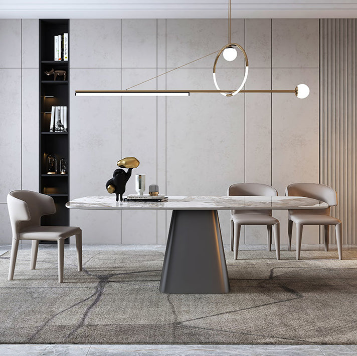 Minimalist Style Sintered Stone Dining Table with White Fixed Table and Pedestal Base for Home Use Grey 4 Piece Set Clearhalo 'Dining Room Sets' 'Dining Tables & Seating' 'dining_room_set' 'furn' 'furn_dining_room_set' 'Furniture' 'furniture_dining_room_set' 'Kitchen & Dining Furniture' 'kitchen&dining_furn' 'kitchen' 3384869