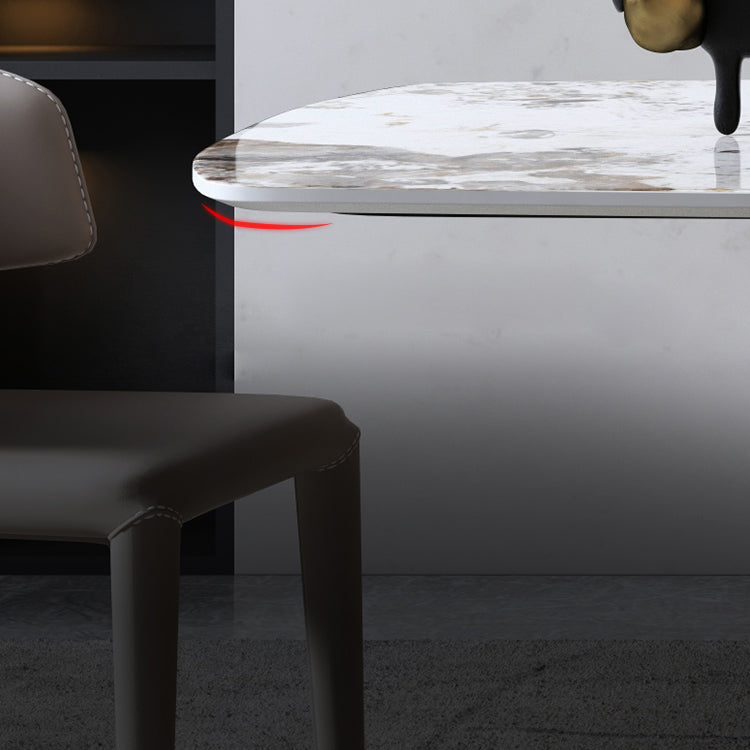 Minimalist Style Sintered Stone Dining Table with White Fixed Table and Pedestal Base for Home Use Clearhalo 'Dining Room Sets' 'Dining Tables & Seating' 'dining_room_set' 'furn' 'furn_dining_room_set' 'Furniture' 'furniture_dining_room_set' 'Kitchen & Dining Furniture' 'kitchen&dining_furn' 'kitchen' 3384874