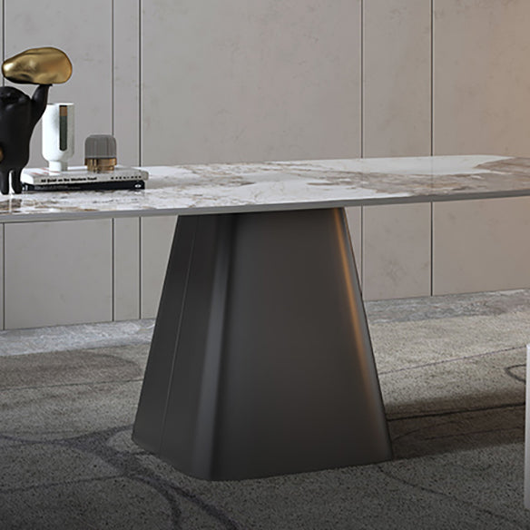 Minimalist Style Sintered Stone Dining Table with White Fixed Table and Pedestal Base for Home Use Clearhalo 'Dining Room Sets' 'Dining Tables & Seating' 'dining_room_set' 'furn' 'furn_dining_room_set' 'Furniture' 'furniture_dining_room_set' 'Kitchen & Dining Furniture' 'kitchen&dining_furn' 'kitchen' 3384875