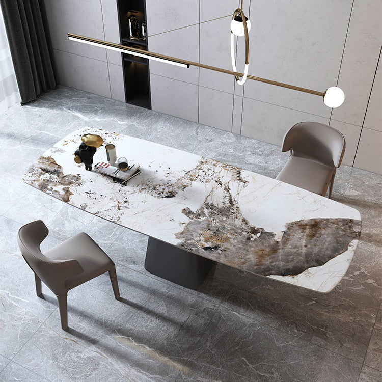 Minimalist Style Sintered Stone Dining Table with White Fixed Table and Pedestal Base for Home Use Clearhalo 'Dining Room Sets' 'Dining Tables & Seating' 'dining_room_set' 'furn' 'furn_dining_room_set' 'Furniture' 'furniture_dining_room_set' 'Kitchen & Dining Furniture' 'kitchen&dining_furn' 'kitchen' 3384881