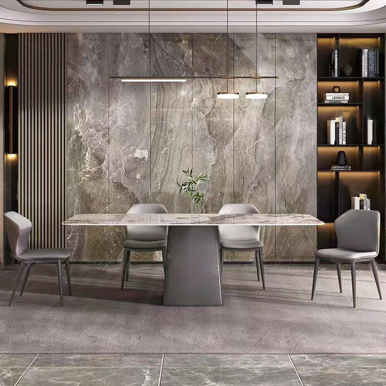 Minimalist Style Dining Table with White Fixed Table and Pedestal Base for Home Use 5 Piece Set Clearhalo 'Dining Room Sets' 'Dining Tables & Seating' 'dining_room_set' 'furn' 'furn_dining_room_set' 'Furniture' 'furniture_dining_room_set' 'Kitchen & Dining Furniture' 'kitchen&dining_furn' 'kitchen' 3384896