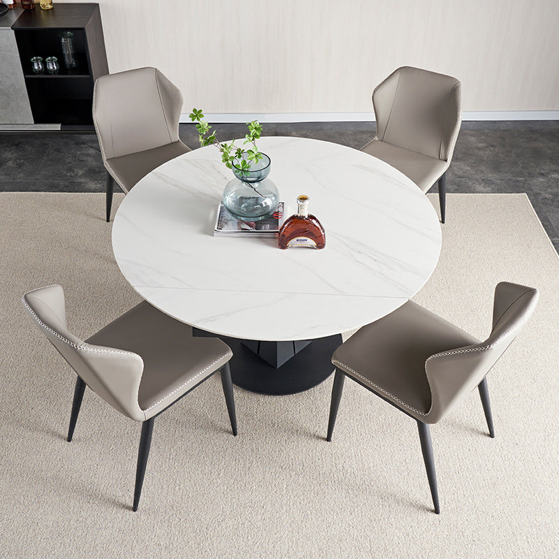 Modern Style Sintered Stone White Dining¬†Room¬†Set with Round Table Dining Table Furniture 5 Piece Set Clearhalo 'Dining Room Sets' 'Dining Tables & Seating' 'dining_room_set' 'furn' 'furn_dining_room_set' 'Furniture' 'furniture_dining_room_set' 'Kitchen & Dining Furniture' 'kitchen&dining_furn' 'kitchen' 3384911