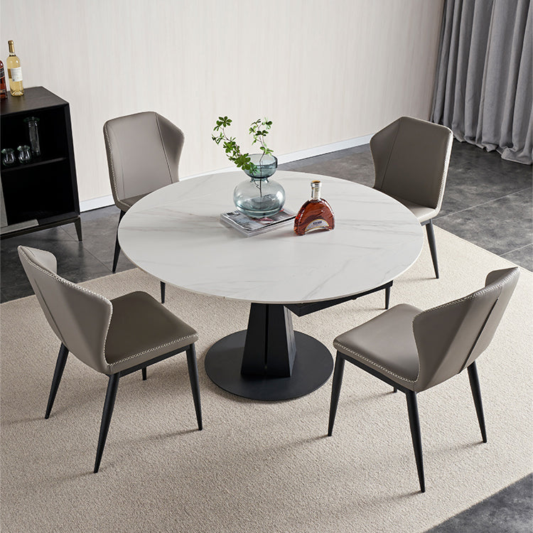 Modern Style Sintered Stone White Dining¬†Room¬†Set with Round Table Dining Table Furniture Clearhalo 'Dining Room Sets' 'Dining Tables & Seating' 'dining_room_set' 'furn' 'furn_dining_room_set' 'Furniture' 'furniture_dining_room_set' 'Kitchen & Dining Furniture' 'kitchen&dining_furn' 'kitchen' 3384914