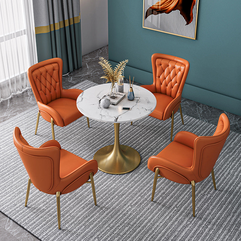 Scandinavian Kitchen Dining Room Set with Sintered Stone Top and Gold Base Dining Furniture Orange 5 Piece Set Clearhalo 'Dining Room Sets' 'Dining Tables & Seating' 'dining_room_set' 'furn' 'furn_dining_room_set' 'Furniture' 'furniture_dining_room_set' 'Kitchen & Dining Furniture' 'kitchen&dining_furn' 'kitchen' 3384927