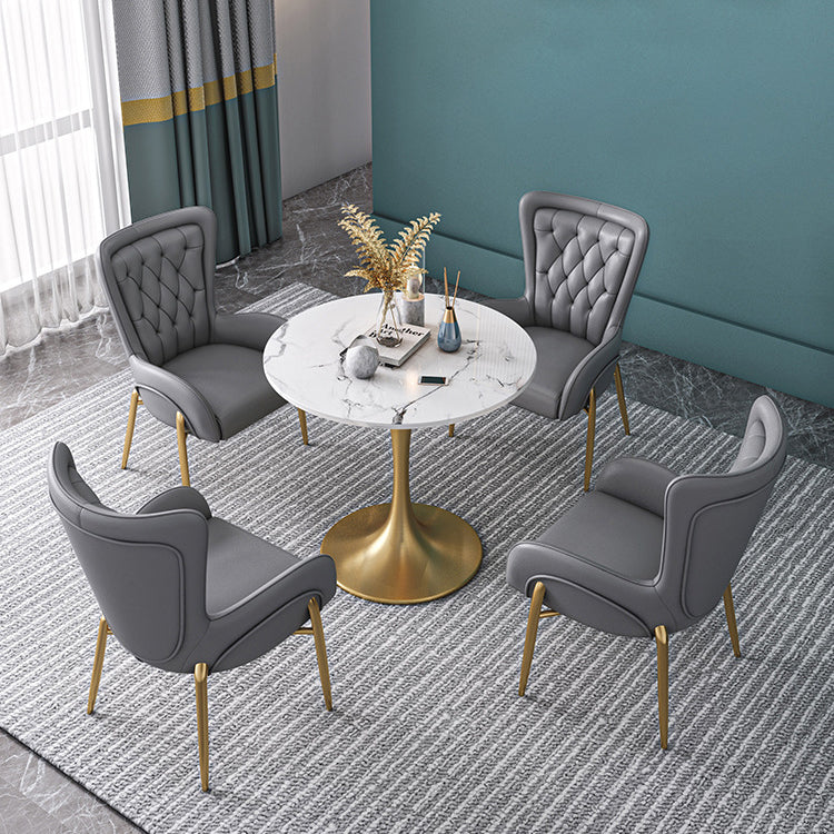 Scandinavian Kitchen Dining Room Set with Sintered Stone Top and Gold Base Dining Furniture Grey 5 Piece Set Clearhalo 'Dining Room Sets' 'Dining Tables & Seating' 'dining_room_set' 'furn' 'furn_dining_room_set' 'Furniture' 'furniture_dining_room_set' 'Kitchen & Dining Furniture' 'kitchen&dining_furn' 'kitchen' 3384929