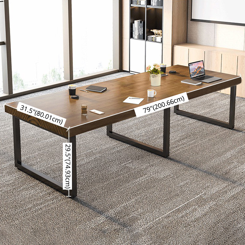 Industrial Solid Wood Dining¬†Room¬†Set with Rectangle Table and Metal Base Dining Table Furniture Clearhalo 'Dining Room Sets' 'Dining Tables & Seating' 'dining_room_set' 'furn' 'furn_dining_room_set' 'Furniture' 'furniture_dining_room_set' 'Kitchen & Dining Furniture' 'kitchen&dining_furn' 'kitchen' 3384973