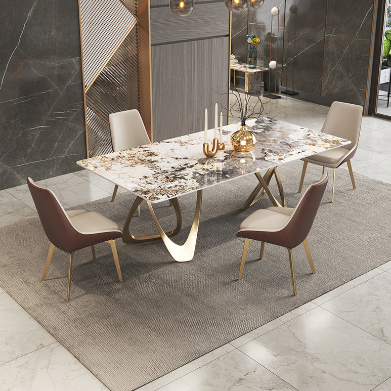 Modern Sintered Stone Dining Room Set with Rectangle Table and Gold Legs Formal Dining Set Clearhalo 'Dining Room Sets' 'Dining Tables & Seating' 'dining_room_set' 'furn' 'furn_dining_room_set' 'Furniture' 'furniture_dining_room_set' 'Kitchen & Dining Furniture' 'kitchen&dining_furn' 'kitchen' 3384976