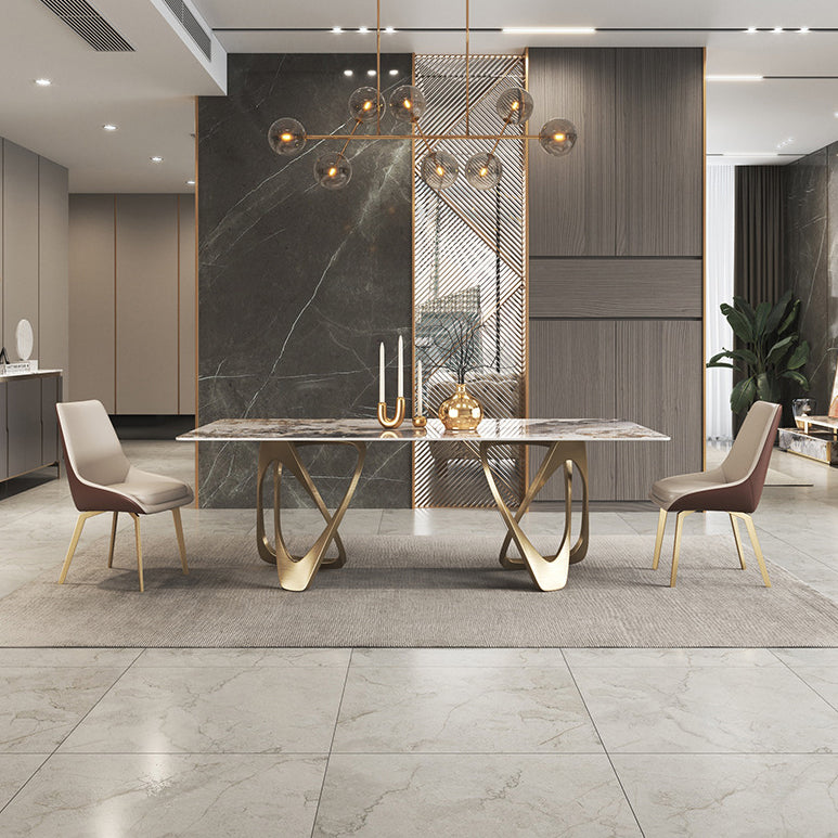 Modern Sintered Stone Dining Room Set with Rectangle Table and Gold Legs Formal Dining Set Clearhalo 'Dining Room Sets' 'Dining Tables & Seating' 'dining_room_set' 'furn' 'furn_dining_room_set' 'Furniture' 'furniture_dining_room_set' 'Kitchen & Dining Furniture' 'kitchen&dining_furn' 'kitchen' 3384991