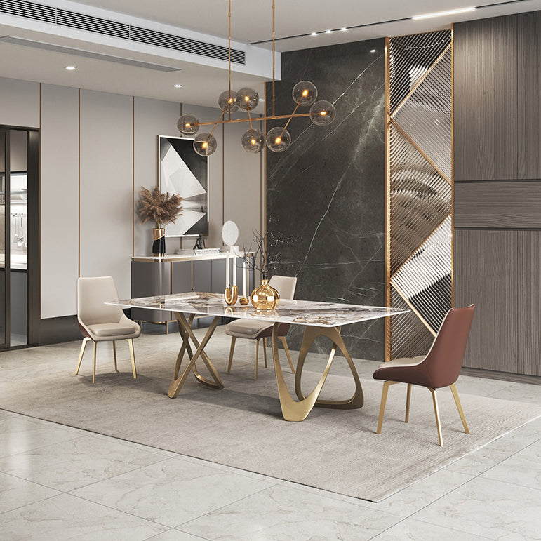 Modern Sintered Stone Dining Room Set with Rectangle Table and Gold Legs Formal Dining Set Clearhalo 'Dining Room Sets' 'Dining Tables & Seating' 'dining_room_set' 'furn' 'furn_dining_room_set' 'Furniture' 'furniture_dining_room_set' 'Kitchen & Dining Furniture' 'kitchen&dining_furn' 'kitchen' 3384993