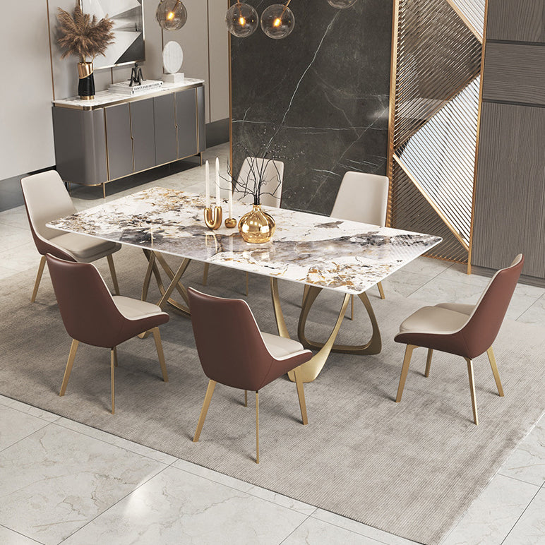 Modern Sintered Stone Dining Room Set with Rectangle Table and Gold Legs Formal Dining Set Clearhalo 'Dining Room Sets' 'Dining Tables & Seating' 'dining_room_set' 'furn' 'furn_dining_room_set' 'Furniture' 'furniture_dining_room_set' 'Kitchen & Dining Furniture' 'kitchen&dining_furn' 'kitchen' 3384994