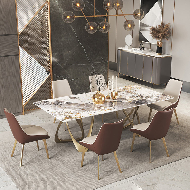 Modern Sintered Stone Dining Room Set with Rectangle Table and Gold Legs Formal Dining Set Clearhalo 'Dining Room Sets' 'Dining Tables & Seating' 'dining_room_set' 'furn' 'furn_dining_room_set' 'Furniture' 'furniture_dining_room_set' 'Kitchen & Dining Furniture' 'kitchen&dining_furn' 'kitchen' 3384995