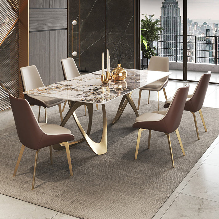 Modern Sintered Stone Dining Room Set with Rectangle Table and Gold Legs Formal Dining Set Clearhalo 'Dining Room Sets' 'Dining Tables & Seating' 'dining_room_set' 'furn' 'furn_dining_room_set' 'Furniture' 'furniture_dining_room_set' 'Kitchen & Dining Furniture' 'kitchen&dining_furn' 'kitchen' 3384996
