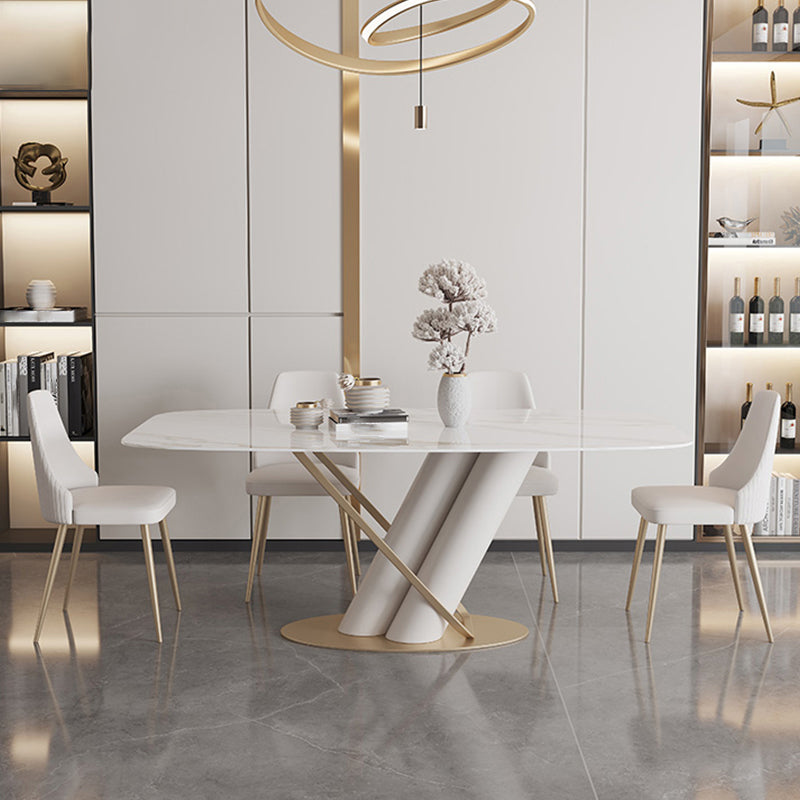 Modern Kitchen Dining Room Set Standard Height with Sintered Stone Top and Pedestal Base Table Set Clearhalo 'Dining Room Sets' 'Dining Tables & Seating' 'dining_room_set' 'furn' 'furn_dining_room_set' 'Furniture' 'furniture_dining_room_set' 'Kitchen & Dining Furniture' 'kitchen&dining_furn' 'kitchen' 3384997