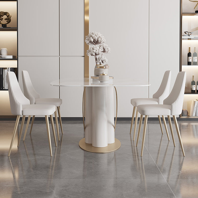 Modern Kitchen Dining Room Set Standard Height with Sintered Stone Top and Pedestal Base Table Set with 4 Chairs Clearhalo 'Dining Room Sets' 'Dining Tables & Seating' 'dining_room_set' 'furn' 'furn_dining_room_set' 'Furniture' 'furniture_dining_room_set' 'Kitchen & Dining Furniture' 'kitchen&dining_furn' 'kitchen' 3384998