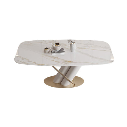 Modern Kitchen Dining Room Set Standard Height with Sintered Stone Top and Pedestal Base Table Set Table Only Clearhalo 'Dining Room Sets' 'Dining Tables & Seating' 'dining_room_set' 'furn' 'furn_dining_room_set' 'Furniture' 'furniture_dining_room_set' 'Kitchen & Dining Furniture' 'kitchen&dining_furn' 'kitchen' 3385001