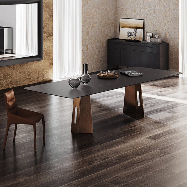 Minimalist Sintered Stone Dining Room Set with Rectangle Top and Metal Base Formal Table Set Clearhalo 'Dining Room Sets' 'Dining Tables & Seating' 'dining_room_set' 'furn' 'furn_dining_room_set' 'Furniture' 'furniture_dining_room_set' 'Kitchen & Dining Furniture' 'kitchen&dining_furn' 'kitchen' 3385025