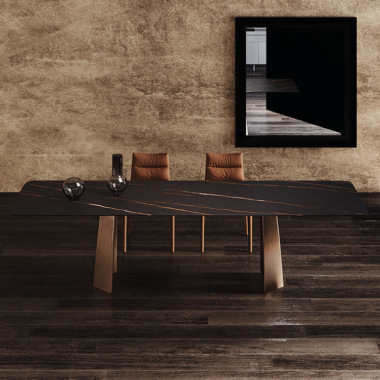 Minimalist Sintered Stone Dining Room Set with Rectangle Top and Metal Base Formal Table Set Clearhalo 'Dining Room Sets' 'Dining Tables & Seating' 'dining_room_set' 'furn' 'furn_dining_room_set' 'Furniture' 'furniture_dining_room_set' 'Kitchen & Dining Furniture' 'kitchen&dining_furn' 'kitchen' 3385027