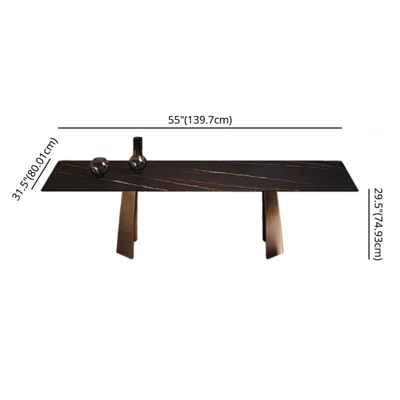 Minimalist Sintered Stone Dining Room Set with Rectangle Top and Metal Base Formal Table Set Clearhalo 'Dining Room Sets' 'Dining Tables & Seating' 'dining_room_set' 'furn' 'furn_dining_room_set' 'Furniture' 'furniture_dining_room_set' 'Kitchen & Dining Furniture' 'kitchen&dining_furn' 'kitchen' 3385036