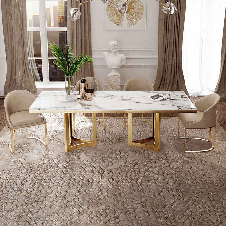 Glam Sintered Stone Dining Table Set with Double Pedestal Base Dining Furniture Clearhalo 'Dining Room Sets' 'Dining Tables & Seating' 'dining_room_set' 'furn' 'furn_dining_room_set' 'Furniture' 'furniture_dining_room_set' 'Kitchen & Dining Furniture' 'kitchen&dining_furn' 'kitchen' 3385044