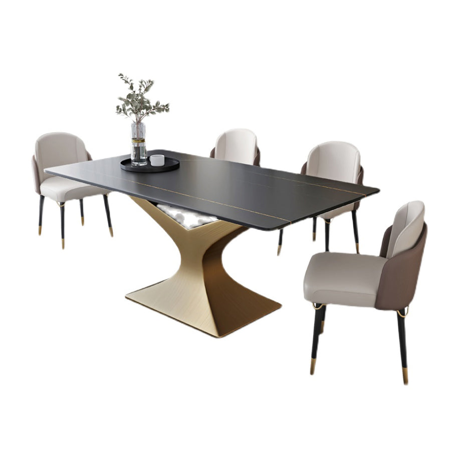 Minimalist Dining Room Set with Sintered Stone Top and Gold Base Formal Table Set Clearhalo 'Dining Room Sets' 'Dining Tables & Seating' 'dining_room_set' 'furn' 'furn_dining_room_set' 'Furniture' 'furniture_dining_room_set' 'Kitchen & Dining Furniture' 'kitchen&dining_furn' 'kitchen' 3385076