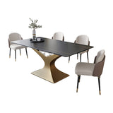 Minimalist Dining Room Set with Sintered Stone Top and Gold Base Formal Table Set Clearhalo 'Dining Room Sets' 'Dining Tables & Seating' 'dining_room_set' 'furn' 'furn_dining_room_set' 'Furniture' 'furniture_dining_room_set' 'Kitchen & Dining Furniture' 'kitchen&dining_furn' 'kitchen' 3385076