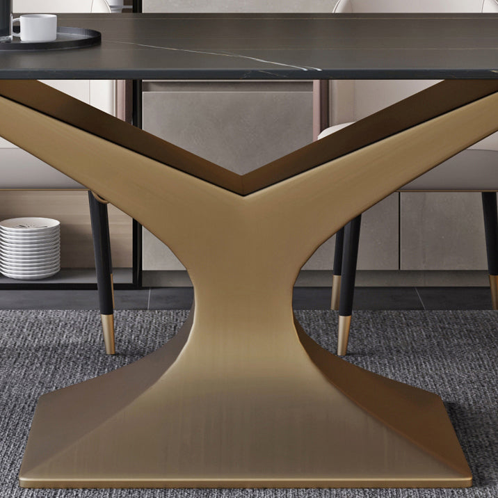 Minimalist Dining Room Set with Sintered Stone Top and Gold Base Formal Table Set Clearhalo 'Dining Room Sets' 'Dining Tables & Seating' 'dining_room_set' 'furn' 'furn_dining_room_set' 'Furniture' 'furniture_dining_room_set' 'Kitchen & Dining Furniture' 'kitchen&dining_furn' 'kitchen' 3385079