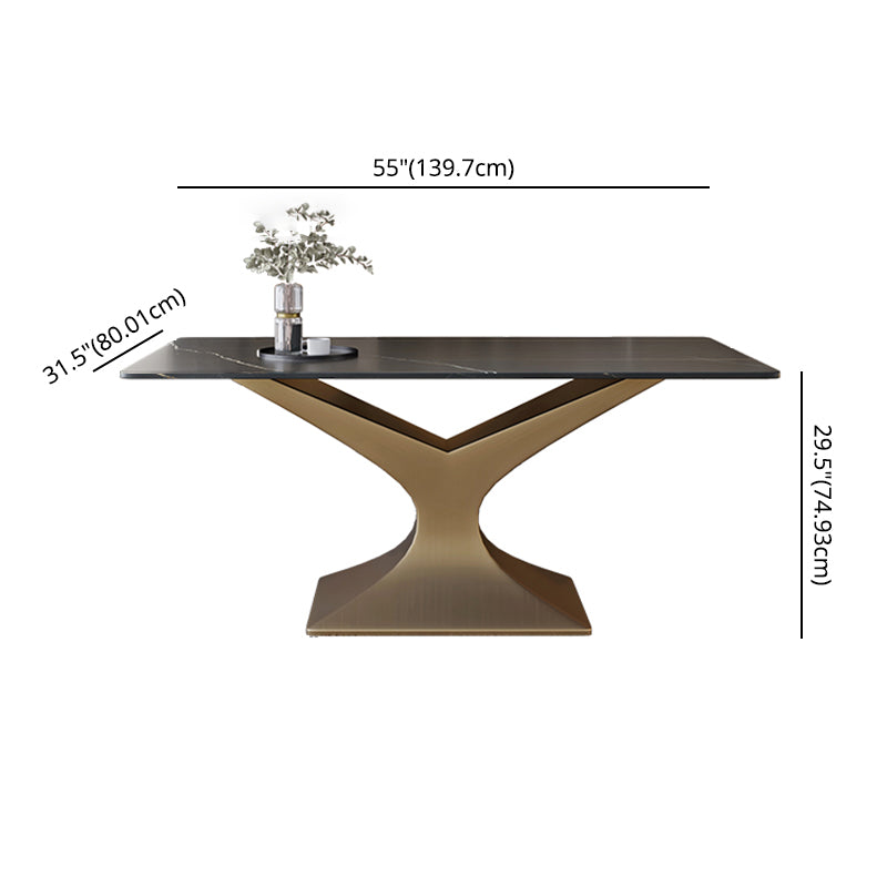 Minimalist Dining Room Set with Sintered Stone Top and Gold Base Formal Table Set Clearhalo 'Dining Room Sets' 'Dining Tables & Seating' 'dining_room_set' 'furn' 'furn_dining_room_set' 'Furniture' 'furniture_dining_room_set' 'Kitchen & Dining Furniture' 'kitchen&dining_furn' 'kitchen' 3385081